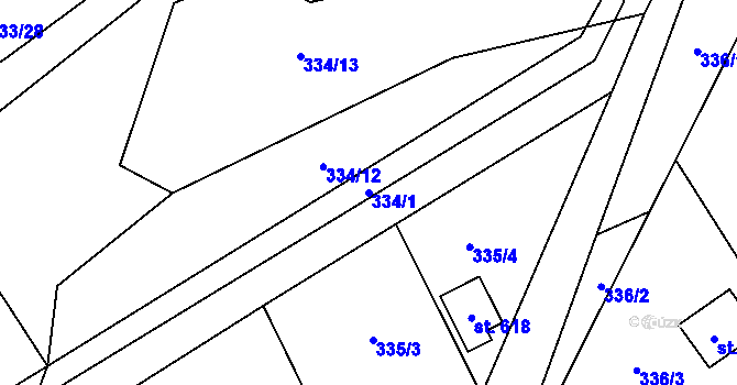 Parcela st. 334/1 v KÚ Čisovice, Katastrální mapa