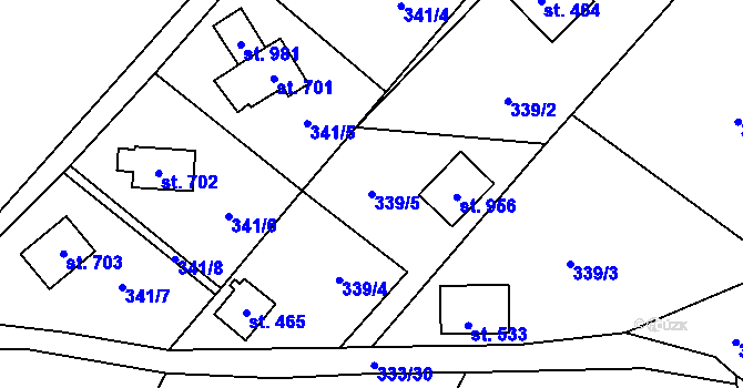 Parcela st. 339/5 v KÚ Čisovice, Katastrální mapa