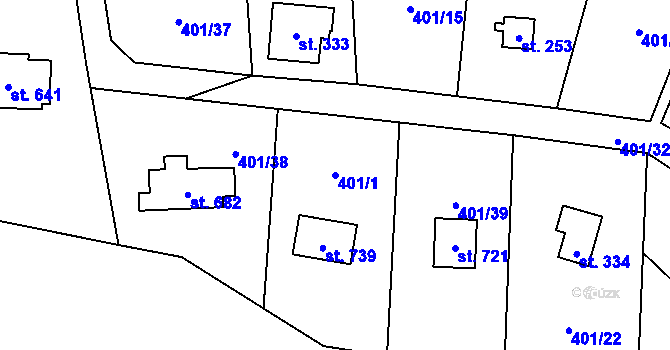 Parcela st. 401/1 v KÚ Čisovice, Katastrální mapa