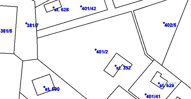 Parcela st. 401/2 v KÚ Čisovice, Katastrální mapa