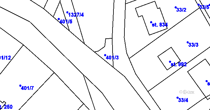 Parcela st. 401/3 v KÚ Čisovice, Katastrální mapa