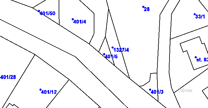 Parcela st. 401/5 v KÚ Čisovice, Katastrální mapa
