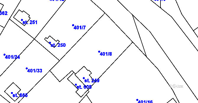 Parcela st. 401/8 v KÚ Čisovice, Katastrální mapa