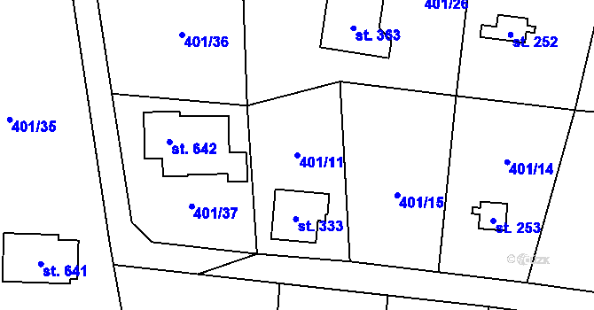 Parcela st. 401/11 v KÚ Čisovice, Katastrální mapa