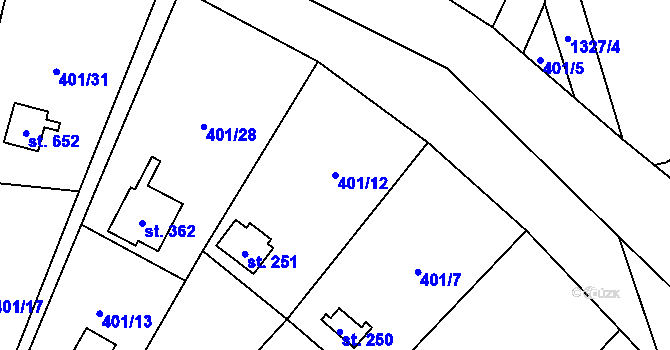 Parcela st. 401/12 v KÚ Čisovice, Katastrální mapa
