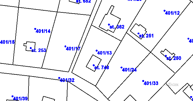 Parcela st. 401/13 v KÚ Čisovice, Katastrální mapa