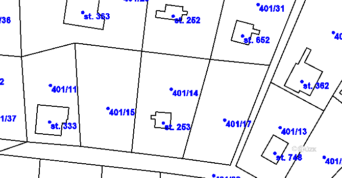 Parcela st. 401/14 v KÚ Čisovice, Katastrální mapa