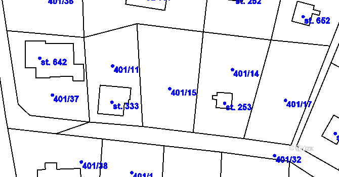 Parcela st. 401/15 v KÚ Čisovice, Katastrální mapa