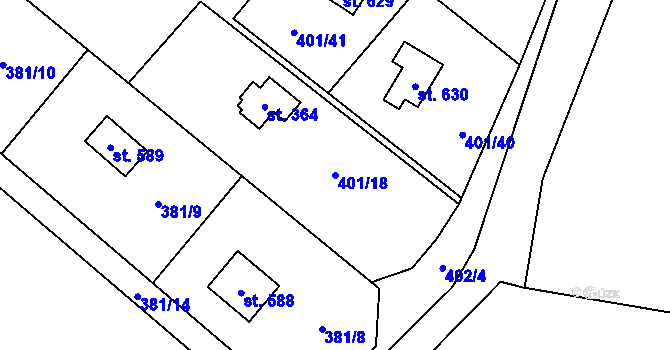 Parcela st. 401/18 v KÚ Čisovice, Katastrální mapa