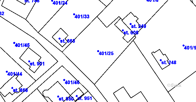 Parcela st. 401/25 v KÚ Čisovice, Katastrální mapa