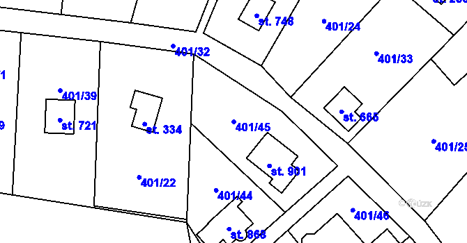 Parcela st. 401/45 v KÚ Čisovice, Katastrální mapa