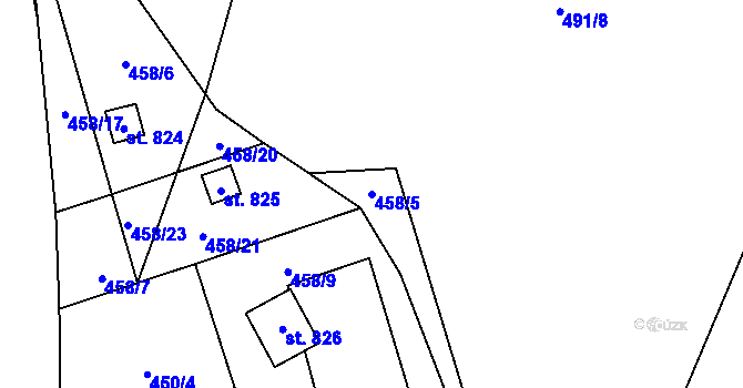 Parcela st. 458/5 v KÚ Čisovice, Katastrální mapa