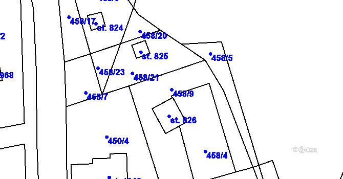 Parcela st. 458/9 v KÚ Čisovice, Katastrální mapa