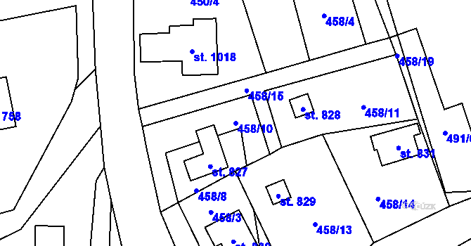 Parcela st. 458/10 v KÚ Čisovice, Katastrální mapa