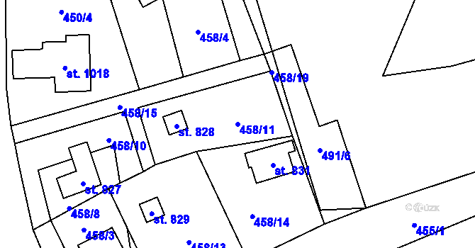 Parcela st. 458/11 v KÚ Čisovice, Katastrální mapa