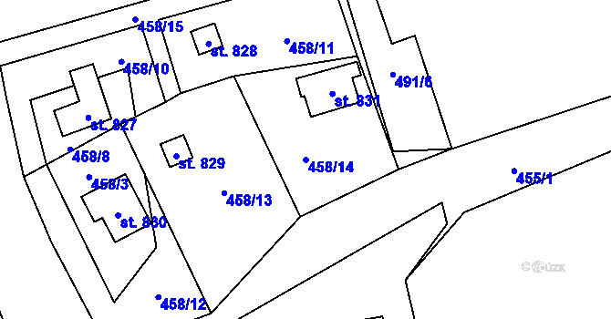 Parcela st. 458/14 v KÚ Čisovice, Katastrální mapa