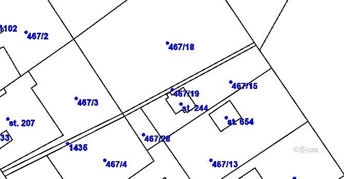 Parcela st. 467/19 v KÚ Čisovice, Katastrální mapa