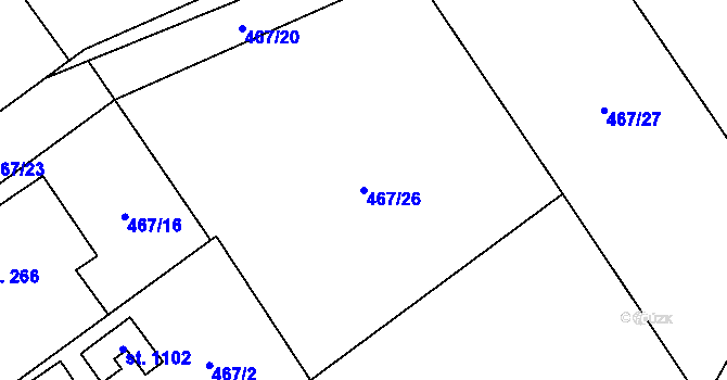 Parcela st. 467/26 v KÚ Čisovice, Katastrální mapa