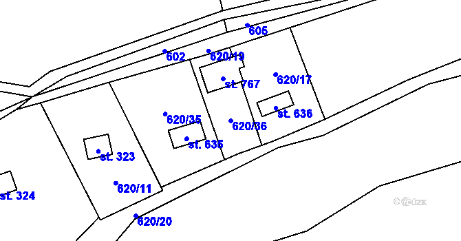 Parcela st. 620/36 v KÚ Čisovice, Katastrální mapa