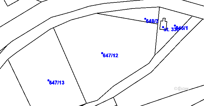 Parcela st. 647/12 v KÚ Čisovice, Katastrální mapa