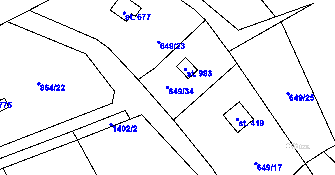 Parcela st. 649/34 v KÚ Čisovice, Katastrální mapa