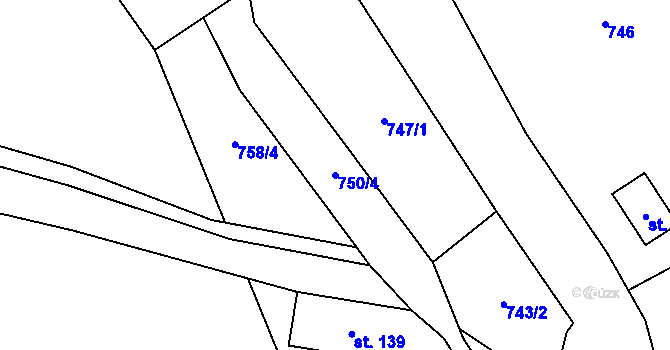 Parcela st. 750/4 v KÚ Čisovice, Katastrální mapa