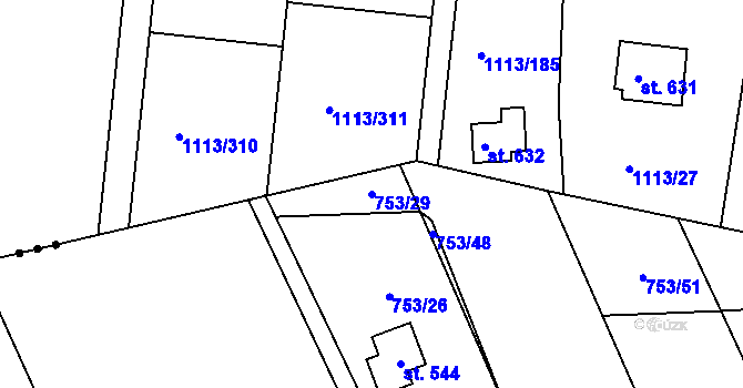 Parcela st. 753/29 v KÚ Čisovice, Katastrální mapa
