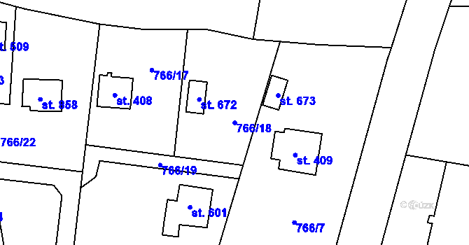 Parcela st. 766/18 v KÚ Čisovice, Katastrální mapa