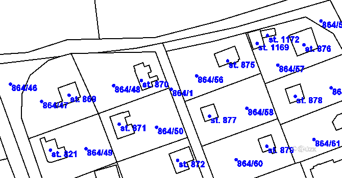 Parcela st. 864/1 v KÚ Čisovice, Katastrální mapa