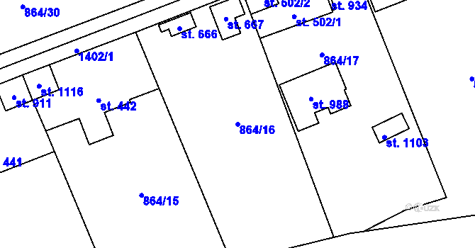 Parcela st. 864/16 v KÚ Čisovice, Katastrální mapa