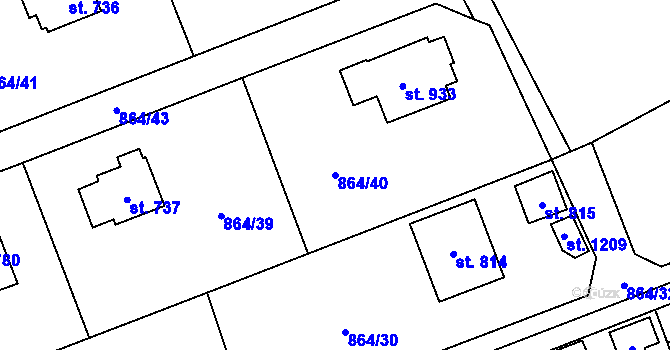 Parcela st. 864/40 v KÚ Čisovice, Katastrální mapa