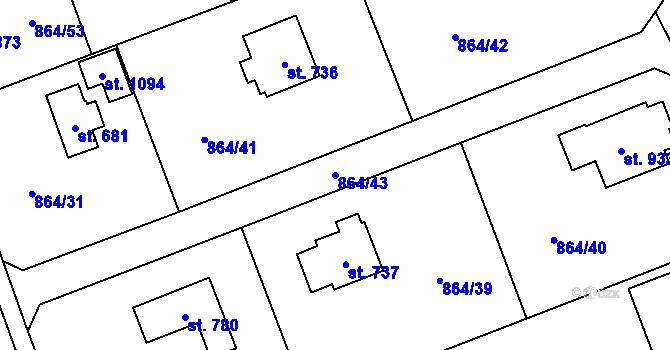 Parcela st. 864/43 v KÚ Čisovice, Katastrální mapa