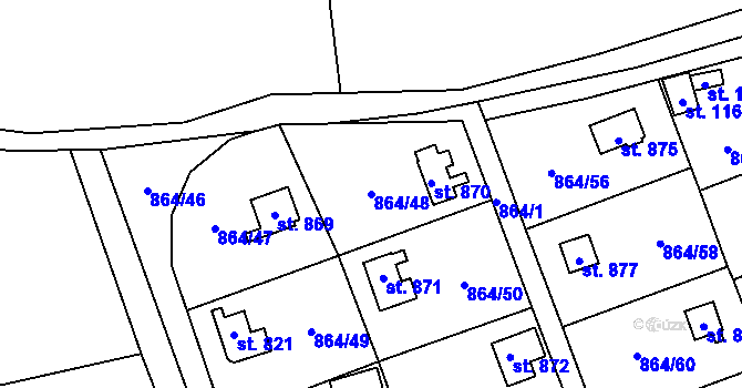 Parcela st. 864/48 v KÚ Čisovice, Katastrální mapa