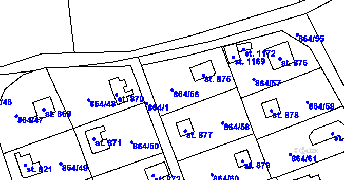 Parcela st. 864/56 v KÚ Čisovice, Katastrální mapa