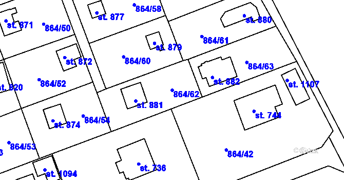 Parcela st. 864/62 v KÚ Čisovice, Katastrální mapa