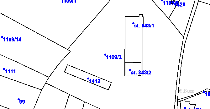 Parcela st. 1109/2 v KÚ Čisovice, Katastrální mapa