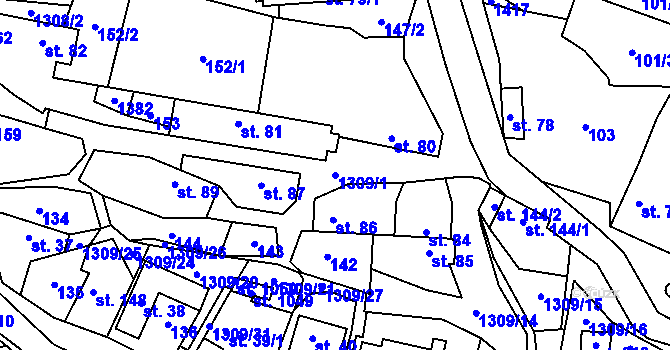 Parcela st. 1309/1 v KÚ Čisovice, Katastrální mapa