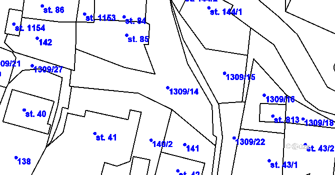 Parcela st. 1309/14 v KÚ Čisovice, Katastrální mapa