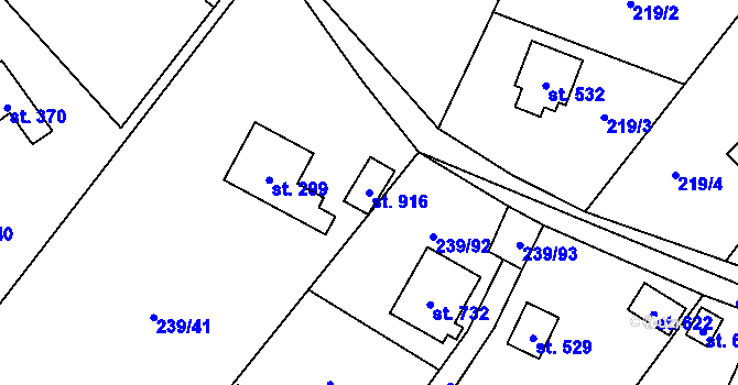 Parcela st. 916 v KÚ Čisovice, Katastrální mapa