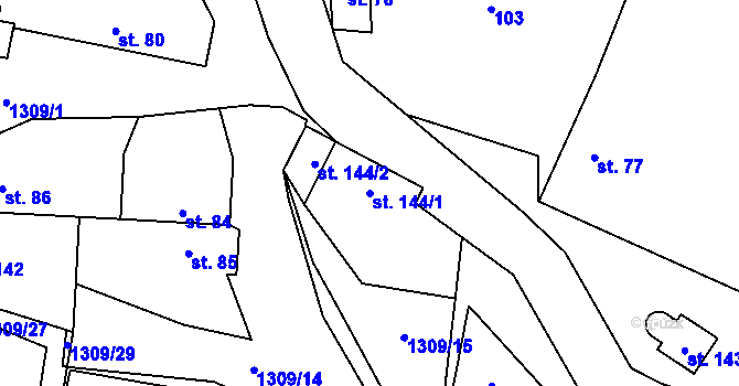 Parcela st. 144/1 v KÚ Čisovice, Katastrální mapa