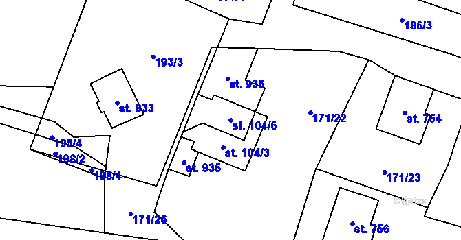 Parcela st. 104/6 v KÚ Čisovice, Katastrální mapa