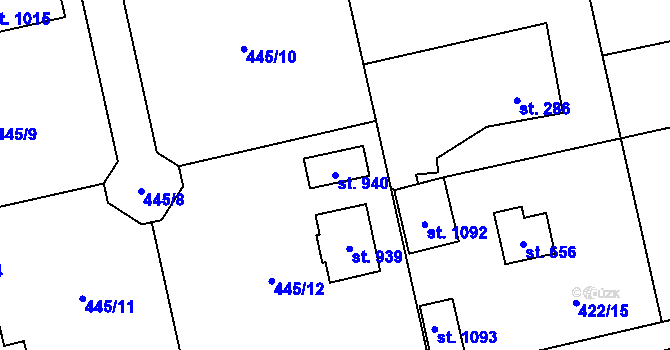 Parcela st. 940 v KÚ Čisovice, Katastrální mapa
