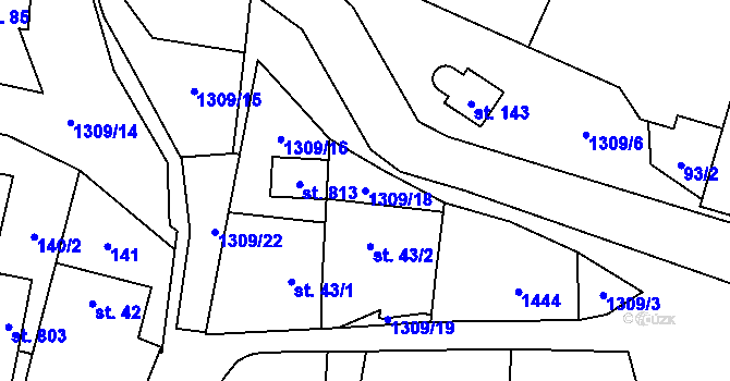 Parcela st. 1309/18 v KÚ Čisovice, Katastrální mapa