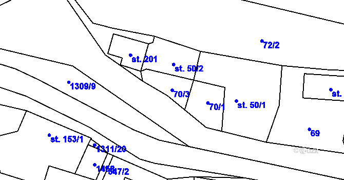 Parcela st. 70/3 v KÚ Čisovice, Katastrální mapa