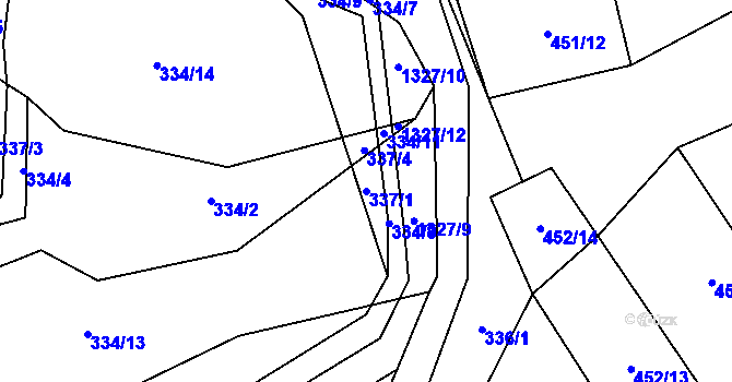 Parcela st. 337/1 v KÚ Čisovice, Katastrální mapa