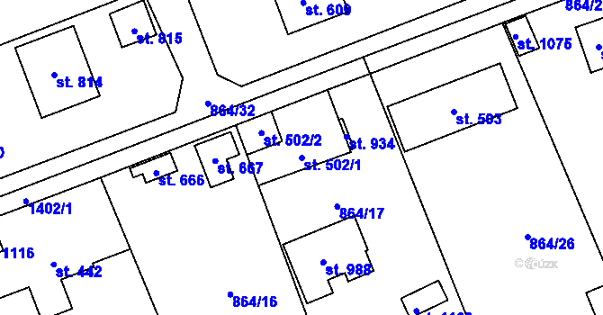 Parcela st. 502/1 v KÚ Čisovice, Katastrální mapa