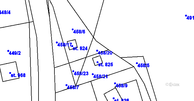 Parcela st. 458/20 v KÚ Čisovice, Katastrální mapa