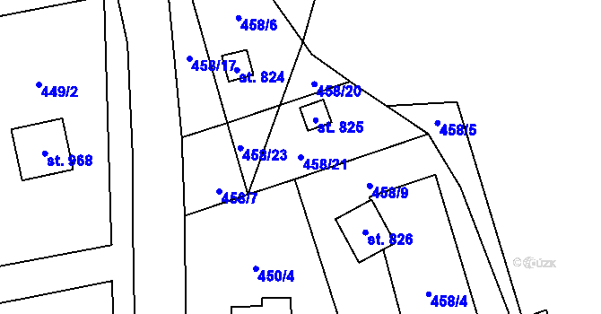 Parcela st. 458/21 v KÚ Čisovice, Katastrální mapa