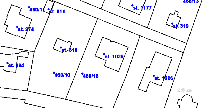 Parcela st. 1036 v KÚ Čisovice, Katastrální mapa