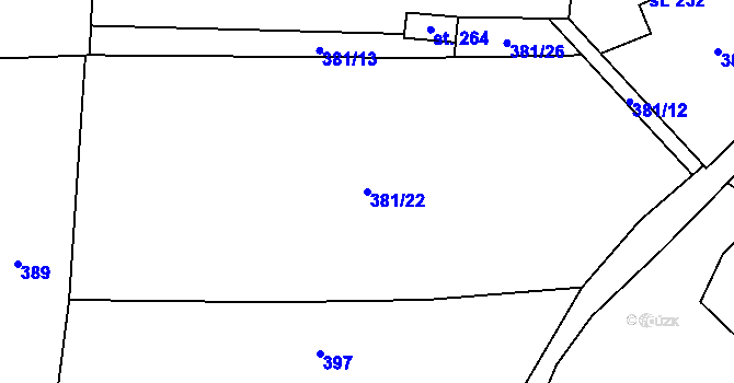 Parcela st. 381/22 v KÚ Čisovice, Katastrální mapa